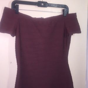 Burgundy, off the shoulder night dress
